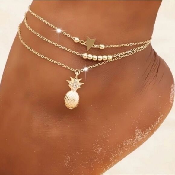 New PINEAPPLE STAR & GOLD BEAD anklet set - Picture 7 of 11